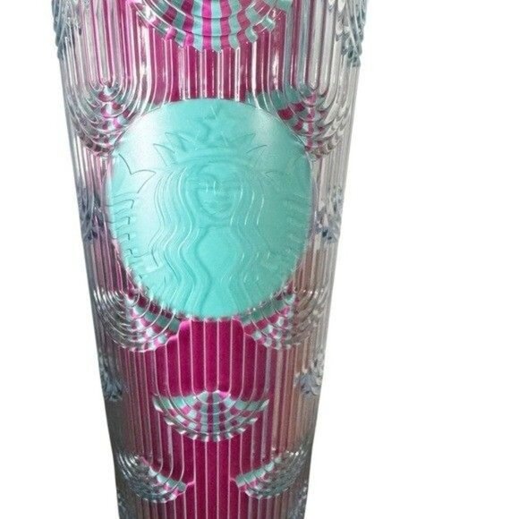 Starbucks Summer 24 Oz Tumbler Silicone Lid Topper & Straw Textured Aqua & Pink - Picture 4 of 10